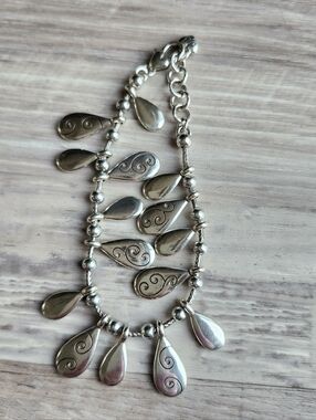 Brighton Silver Teardrop Charm Bracelet Scroll Dangle Lobster Clasp